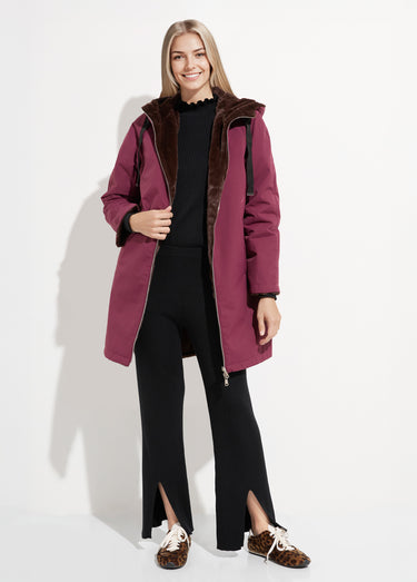 Parka réversible fourrure, avec capuche Bordeaux