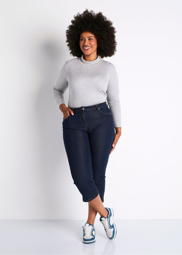 Pantacourt ceinture extensible en jean Indigo