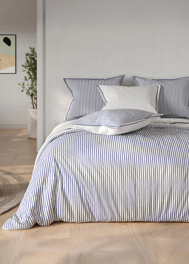 Parure housse de couette rayures marines Marine