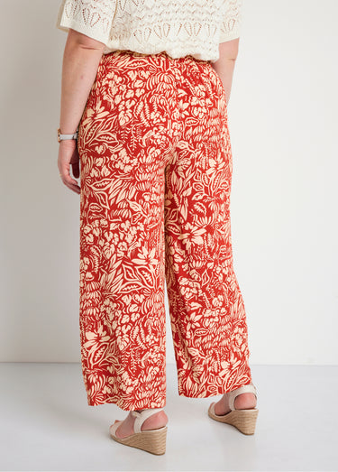 Pantalon large taille élastiquée fleuri ou uni Tomette/Ecru