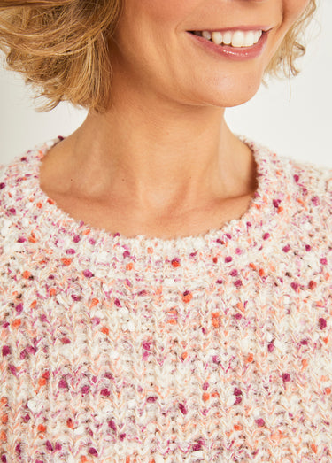 Pull chaud col rond maille fantaisie perlée Beige