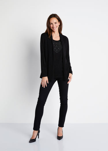 T-shirt tunique 2 en 1 strass manches longues Noir