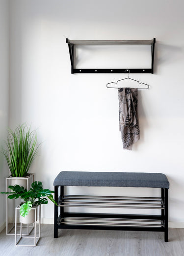 Banc en peuplier, 2 niveaux rangement Gris