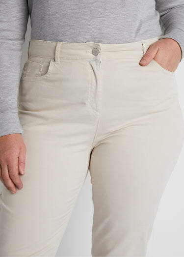 Pantalon droit 5 poches coton stretch Beige