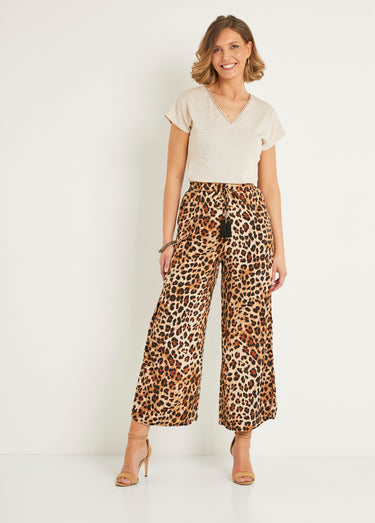 Pantalon large imprimé animalier Leopard