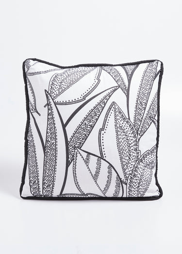 Coussin carré imprimé ethnique graphique Blanc