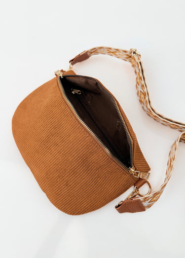 Sac banane velours bandoulière fantaisie Camel