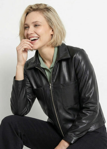 Veste zippée style motard, simili cuir Noir