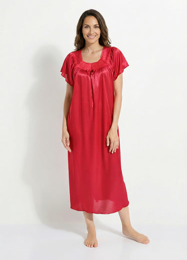 Chemise de nuit satinée longue antistatique dentelle Rubis