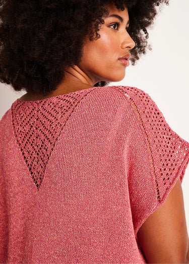 Pull fin ajouré manches courtes Fuchsia