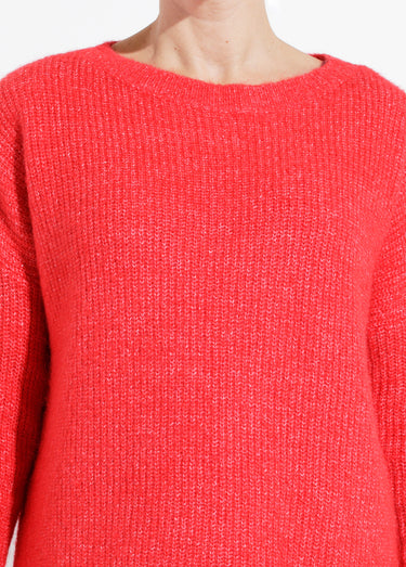 Pull maille mousseuse encolure bateau Rouge