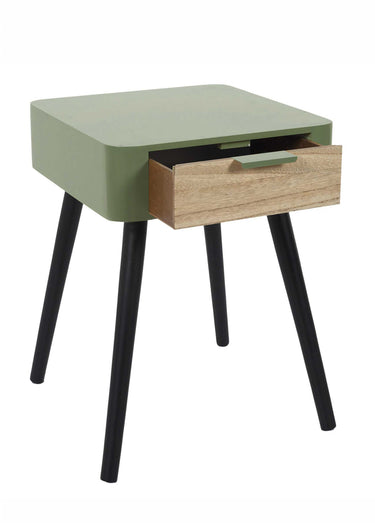 Chevet 1 tiroir, pieds compas en bois Vert Kaki