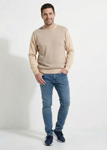 Pull col rond maille caviar coton Beige