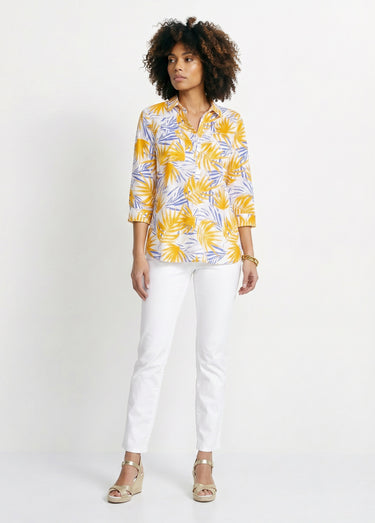 Chemisier boutonné long coton imprimé Imprime Jaune