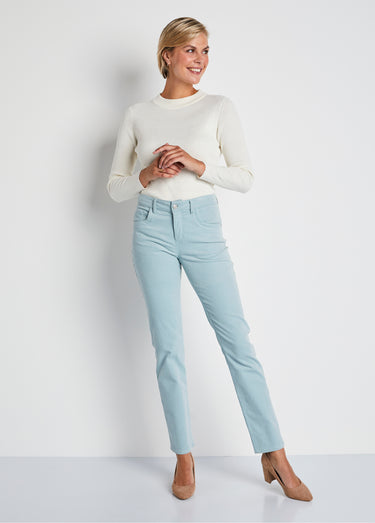 Pantalon 5 poches velours milleraies Vert d'eau