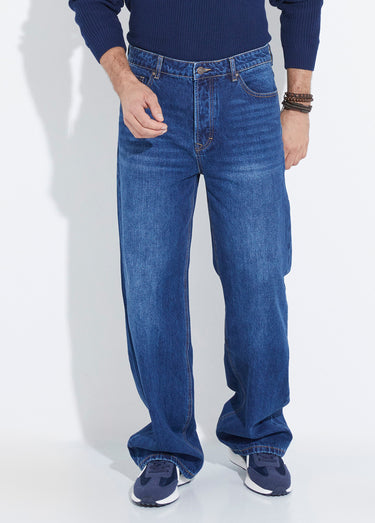 Jean denim coupe large style baggy, stone Bleu Fonce