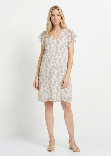 Robe en voile fil métallisé motif ginkgo Écru / Tilleul