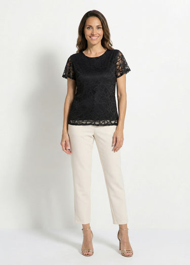 T-shirt dentelle manches courtes Noir