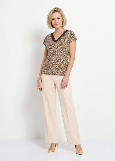 T-shirt court extensible dentelle Fond Camel
