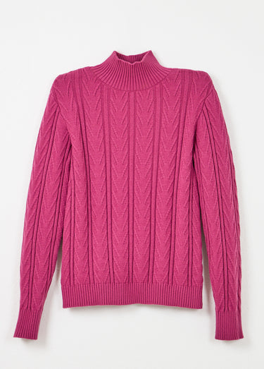Pull chaud col montant côtelé et torsadé Cassis