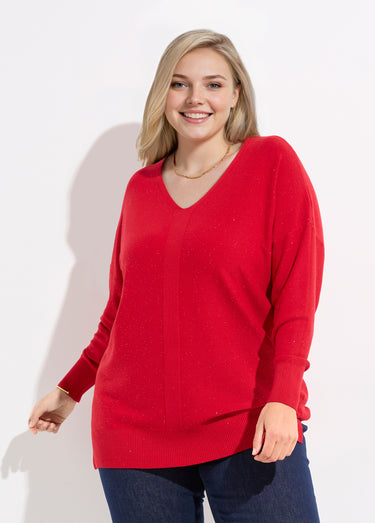 Pull maille fine jauge avec mini sequins Rouge