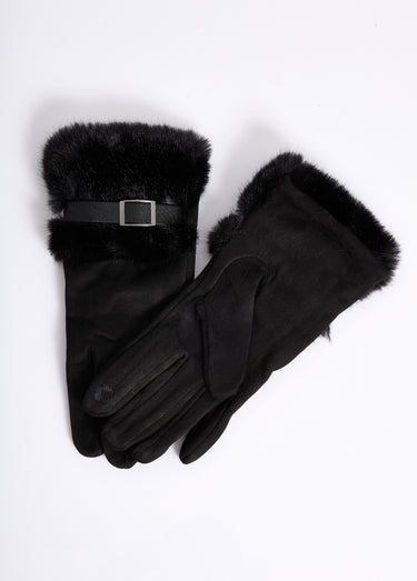 Gants en suédine poignet fourrure Noir