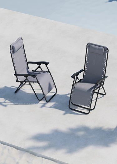 Chaise longue réglable acier + têtière Gris