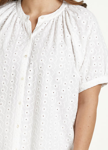 Chemisier ample coton brodé sans col Blanc