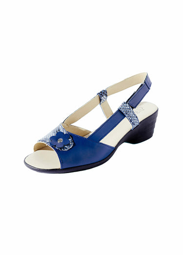 Sandales largeur confort cuir scratchées Marine
