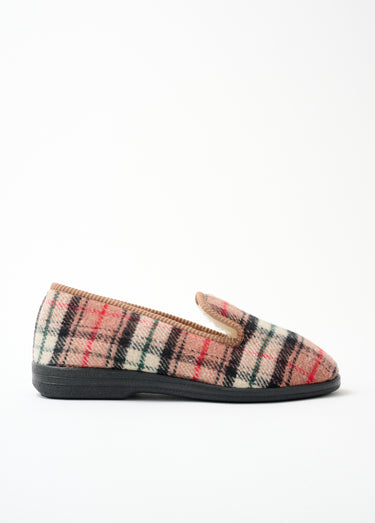 Chaussons grande largeur fourrés laine mixtes Ecossais Beige