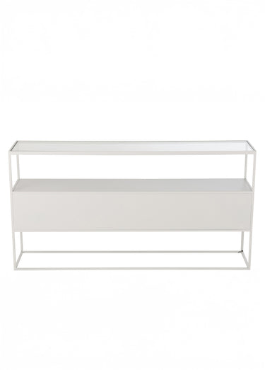 Console en métal et plateau verre, clair Blanc
