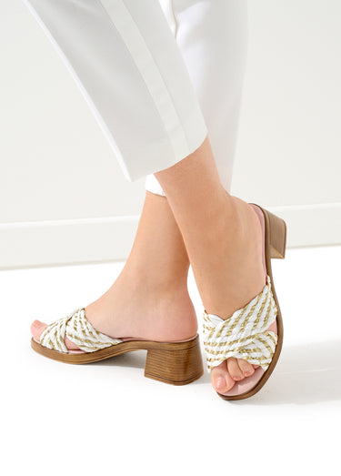 Mules largeur confort raphia tressé Blanc / Doré