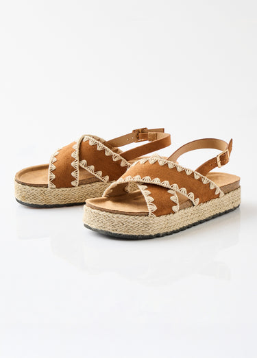 Sandales compensées talon corde Camel