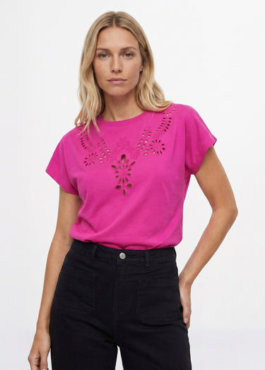 T-shirt coton encolure broderie anglaise Violet
