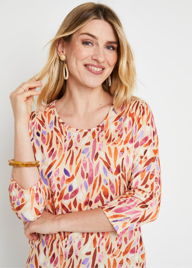 T-shirt court imprimé fantaisie col rond Beige/Orange