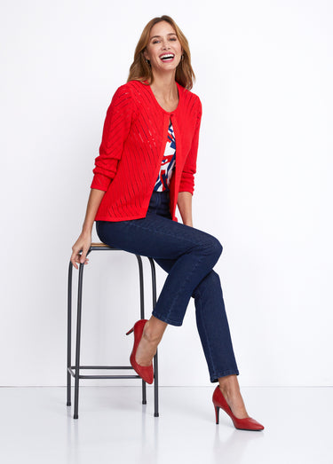 Gilet court boléro maille ajourée Rouge