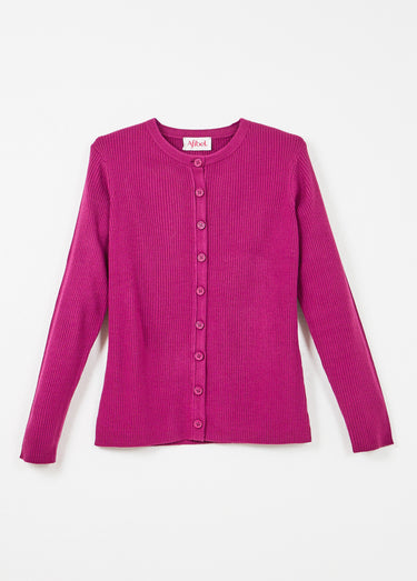 Cardigan boutonné maille côtelée unie Cyclamen