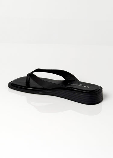 Tongs chic en simili cuir, bout carré Noir