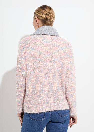 Pull doux col rond maille boule multicolore Chine Rose