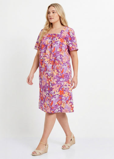 Robe-tablier courte manches courtes Violet/Orange
