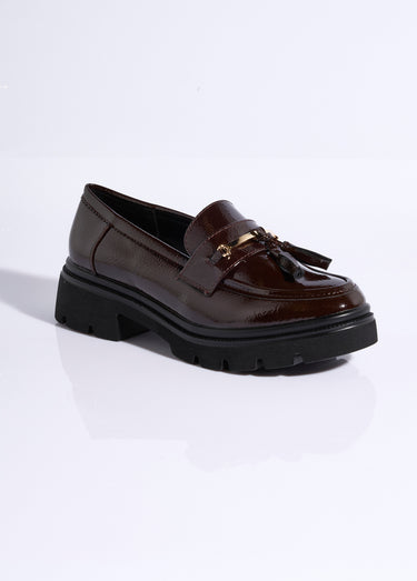 Mocassins vernis à gland, style chunky Vernis Bordeaux
