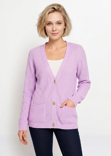 Gilet long boutonné brillant manches longues Lilas