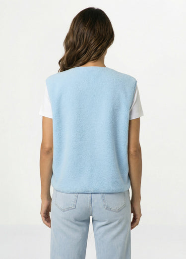 Gilet sherpa sans manches, patch Awesome Bleu Clair