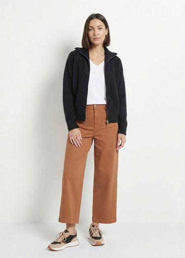 Pull zippé en maille avec col montant Noir