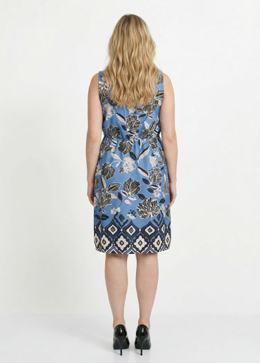 Robe satinée, motif fleurs d'Orient Bleu Imprime