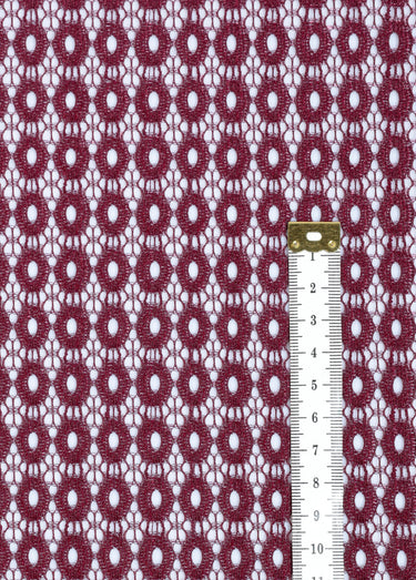 Coupon tissu habillement, guipure ovale Bordeaux