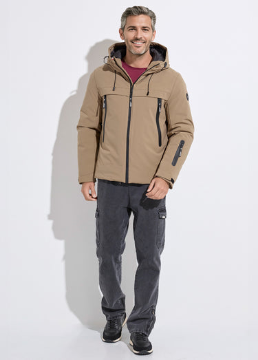 Parka chaude zippée déperlante à capuche Beige