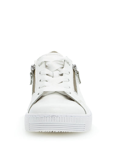 Baskets cuir avec lacets et zip, clair Blanc