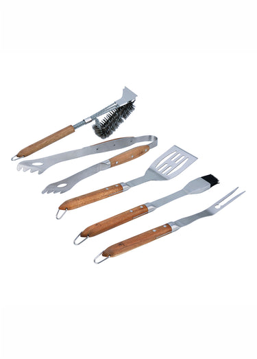 Set 5 Ustensiles barbecue acier/bois SEVE 3 Gris / Marron
