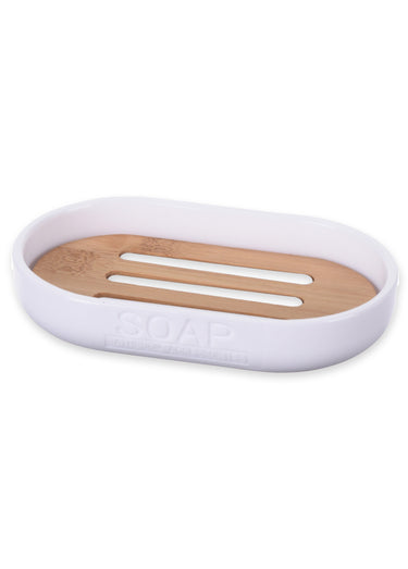 Porte savon détail bambou, Letters Blanc/Bambou